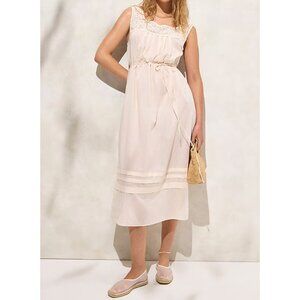 J.Crew Crochet-trim dress boho gauzy midi cream cottage 90s‎ sz M